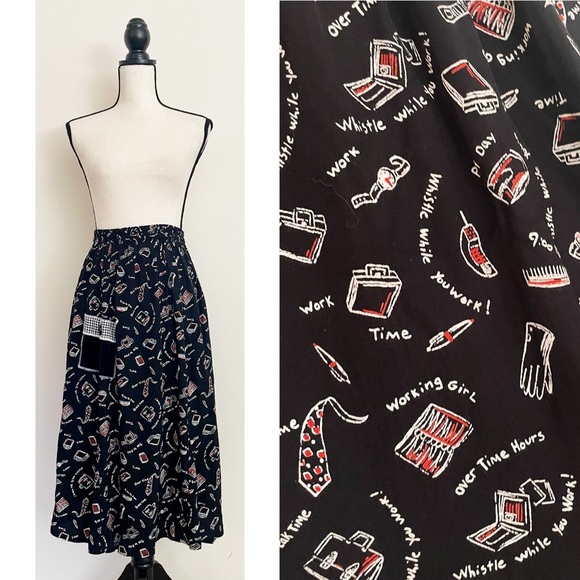 Vintage 90s ‘Working Girl’ Novelty Midi Skirt - Picture 1 of 7